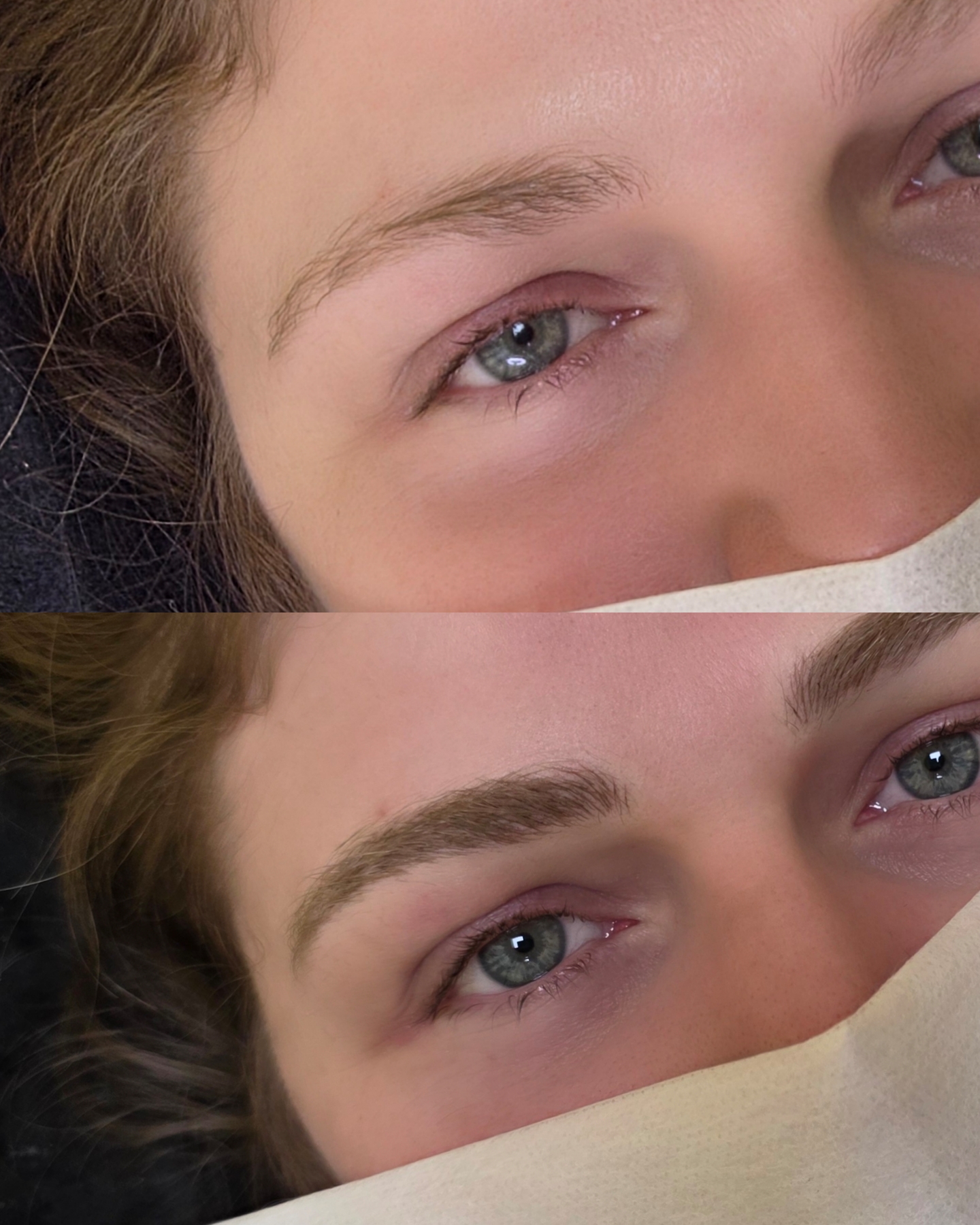 Before and after combo brows in Burnaby Microblading before and after for sparse eyebrows Natural nano brows before and after Eyebrow PMU transformation in Burnaby BC Combination brows healed result